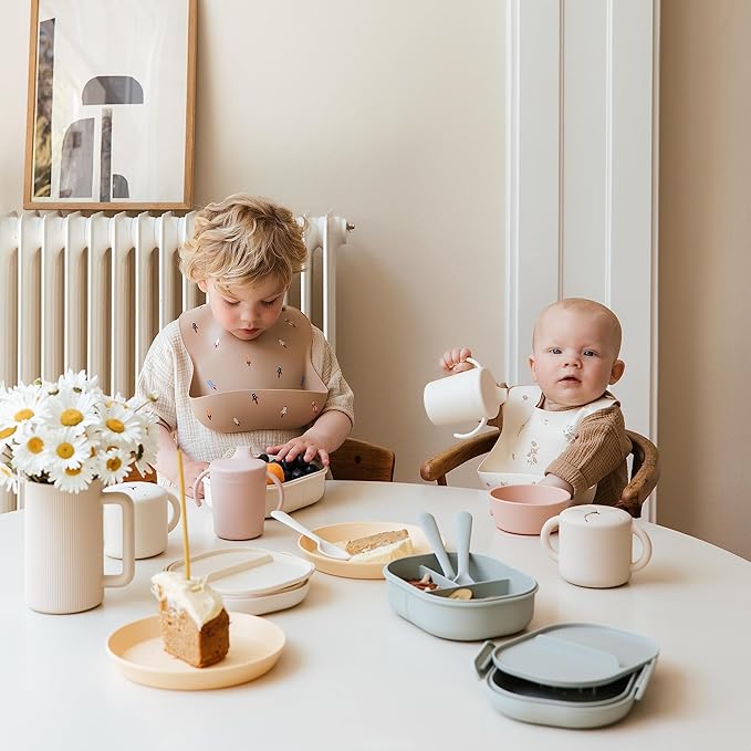 mushie Flatware Fork and Spoon Set For Kids | Made in Denmark (Powder Blue)
