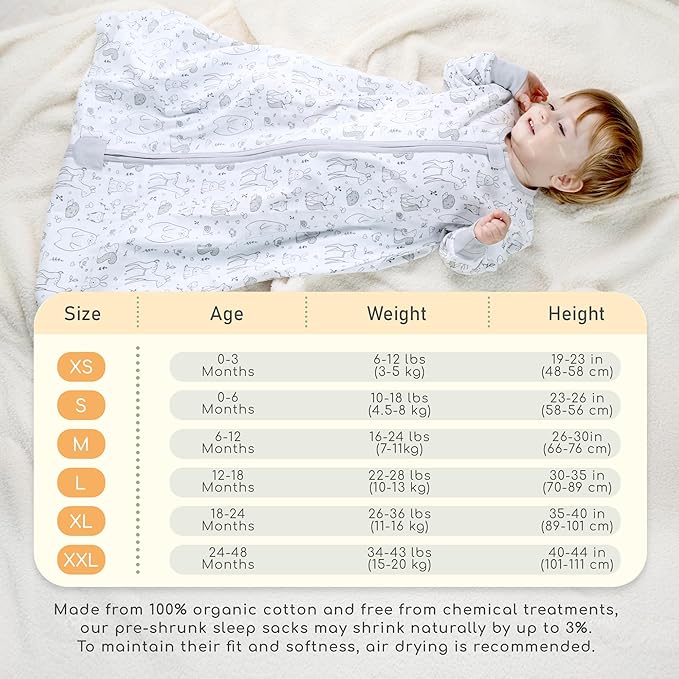 Mama Cheetah Baby Sleep Sack with Sleeves, 0.5 TOG Organic Cotton Wearable Blanket and Two-Way Zipper, Swaddle Transition Long Sleeve Sleeping Bag for Newborn Infant Toddler, 12-18 Months