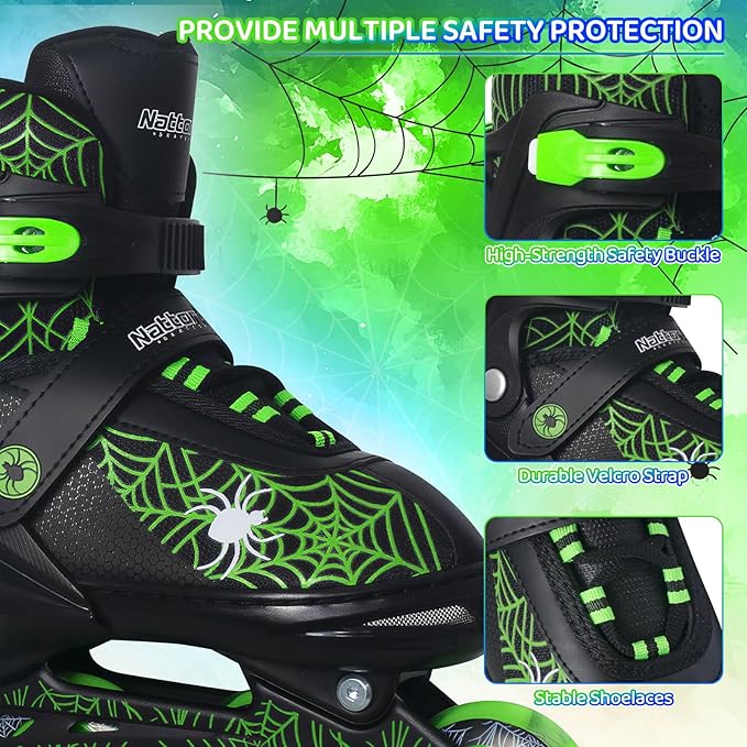 Nattork Kids Adjustable Inline Skates with PU Flash Wheels, Fun Roller Skates for Ages 4-12, Indoor/Outdoor Birthday Gift for Son and Grandson