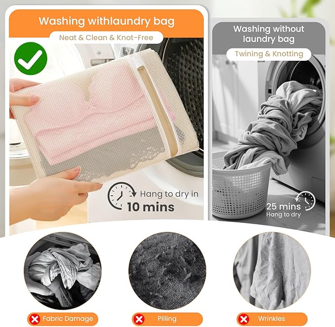 4Pcs Large Cotton Mesh Laundry Bags for Delicates,Breathable Mesh Garment Bag for Washing Machine,Travel Wash Bags with Zipper for Bras,Underwear,Socks,Clothes,Laundry Dorm Room Essentials(XL)