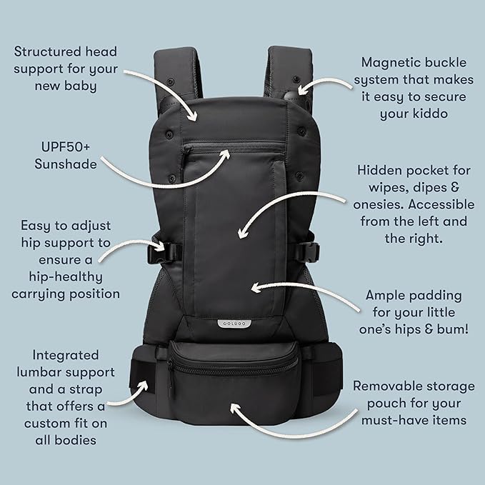 Colugo Baby Carrier - Baby Carrier Newborn to Toddler, Toddler Carrier, Adjustable, Lightweight, Breathable Carrier for Newborn to 33 Pounds (Black)