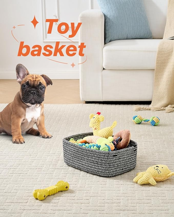 KALLAX Small Woven Basket, 12 x 8 x 4.5 Inches, Storage Basket for Organizing, Cute Small Rope Shelf Closet Cube Storage Bins Baskets for Shelves, Dog Toy Gift Baskets Empty, 3 Pack Mixed Black