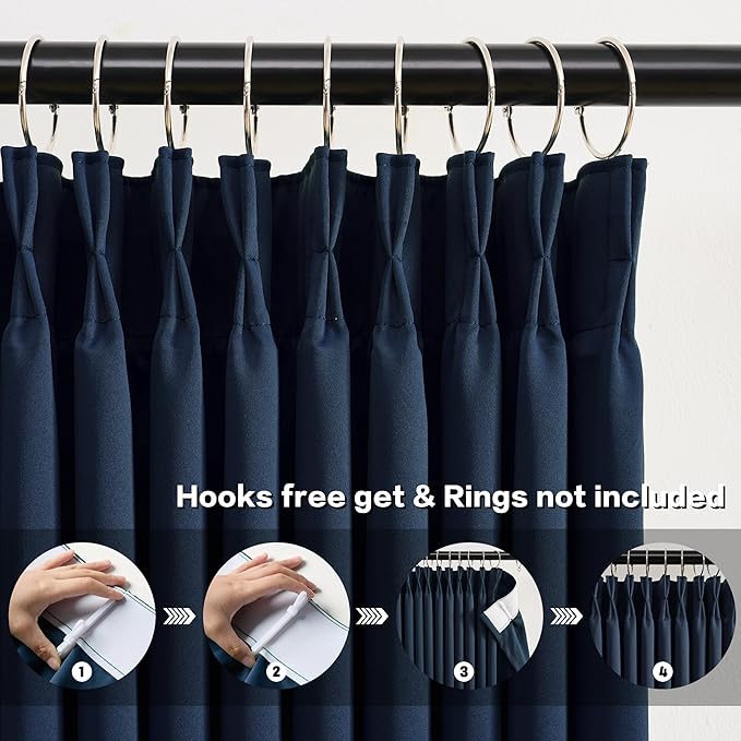 Pinch Pleated Curtains 144 Inches Long 2 Panels Set, Thermal Insulated Blackout Room Darkening Curtain for Bedroom,Window Draperies with Hooks(Navy Blue,40x144-inch)
