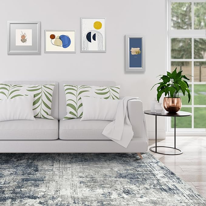 9x12 Area Rugs for Living Room Rug Washable: Modern Large Rug for Dining Room Bedroom Carpet Non Slip 9 by 12 Indoor Abstract Nursery Home Office Blue Grey