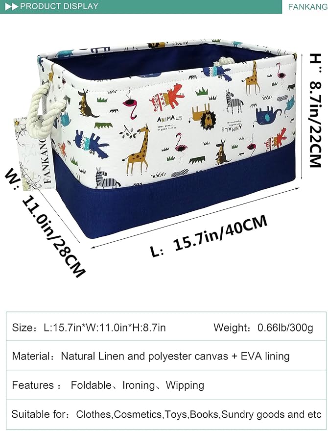 FANKANG Rectangular Laundry Basket Nursery Storage Fabric Storage Bin Storage Hamper,Gift Baskets (Animals)