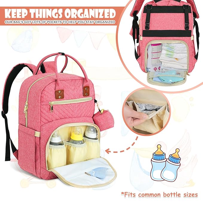 Baby Diaper Bag Backpack, Travel Diaper Bags for Babys Girl Boy Large Capacity Baby Bag Backpack for Women Pink