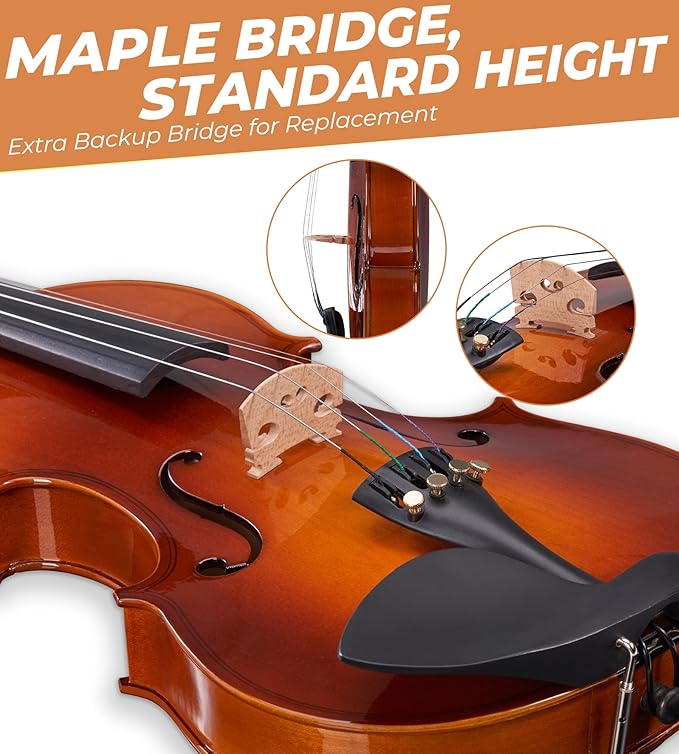 Vangoa Violin 4/4 Full Size Set Fiddle, Handcrafted Starter Acoustic Violins Kit with Solid Wood Side Board, Lightweight Hard Case for Beginners, Teens, Child, Kids Age 12+, Adults, Right Handed