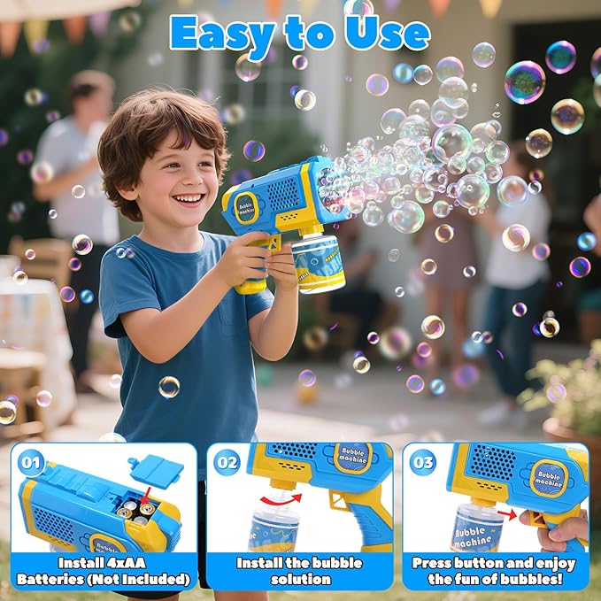 EagleStone 2 Pack Bubble Guns with 4 Bottles Solution, Automatic Bubble Machine Blaster for Kids & Adults – Light Up Summer Toy for Outdoor, Birthday Gifts, Easter, Wedding Party Favor Bubble