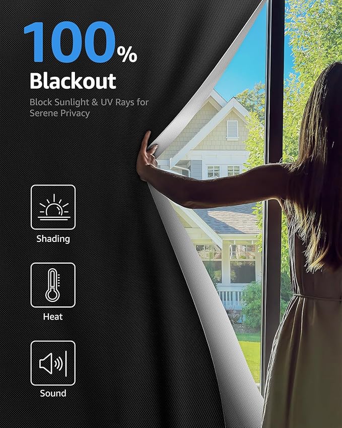 Sumobaby Blackout Curtains for Bedroom Portable 35"x84",No Drill Blackout Shades with Upgraded Hook&Loop Tapes,100% Blackout Window Cover,Thermal Insulated Blinds for Bedroom,Nursery(1 Panel,Black)