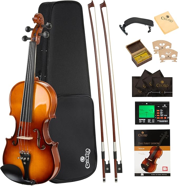 Cecilio 1/2 Violin Solidwood Violin with Hard Case, Bow, Rosin, Tuner, Shoulder Rest & Lesson Book – Ideal for Beginners