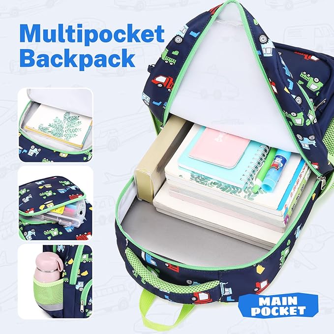 mygreen 3PCS Kids Backpack Set - Waterproof Bookbag with Lunch Box for Boys Ages 3-12, Adorable Cartoon Prints for School & Outdoor Use Black Soccer
