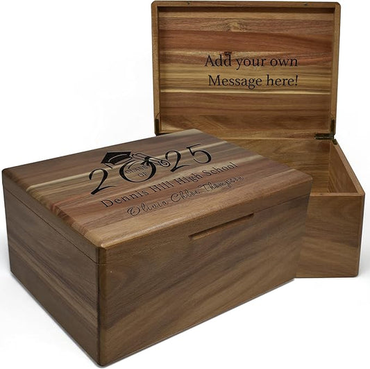 Graduation Boxes 2025 - Personalized Graduation Gifts for Him Her, Engravable High School Memory Box Organizer Boys Girls, Memorabilia Time Capsule, Wood Keepsake Chest Congrats Grad, 11.5x8.5x5.5 in