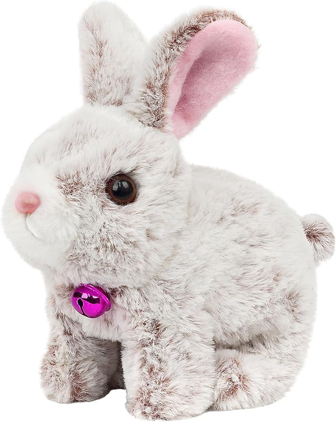 Easfan Hopping Bunny Plush Grey Jumping Spotted Rabbit Ears Nose Moving Educational Plush Toy Interactive Toy Electric for Toddlers Kids