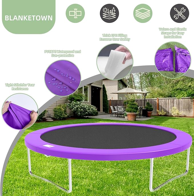Trampoline Spring Cover, 10ft/12ft/14ft/15ft/16ft Trampoline Replacement Safety Pad, Waterproof Trampoline Accessories Pad for Round Frame