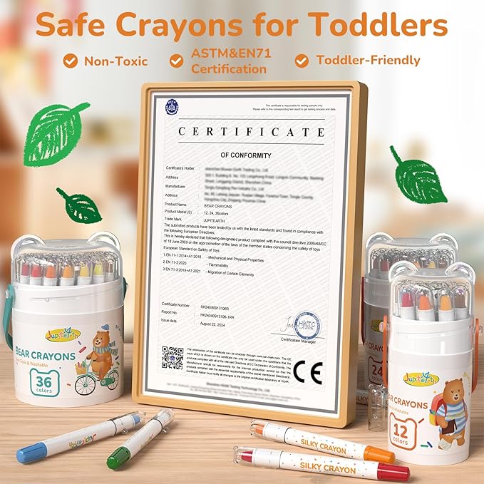 24 Color Twist Crayons for Toddlers 1-3 and Kids 4-8, Non-Toxic Washable Crayons 2-4, Ultra-Silky Easy-Grip Art Supplies, Ideal Coloring Gift for Boys and Girls