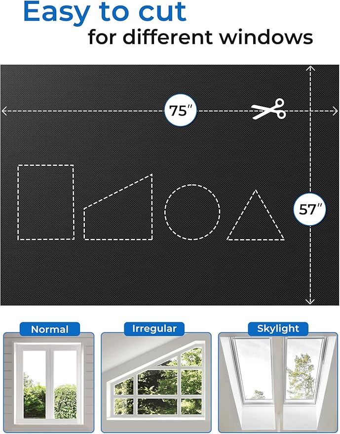 Sumobaby Blackout Curtains for Bedroom Portable 75"x57",No Drill Black Out Shades with Upgraded Hook&Loop Tapes,100% Blackout Window Cover,Easy to Cut Fit Blinds for Bedroom,Nursery(2 Panel,Black)