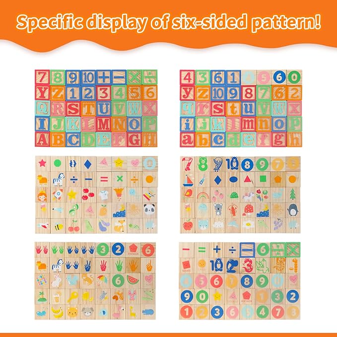 Joqutoys ABC Wooden Building Blocks for Toddlers 3 Large, 40 PCS Alphabet & Number Stacking Blocks with Storage Tray, Montessori Educational Learning Toys for Boys Girls Kids Gifts 1.65"