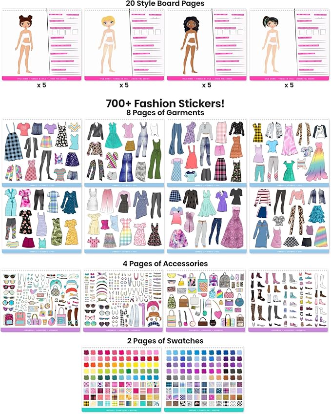 Fashion Angels Sticker Stylist 12544, Fashion Design Sticker by Number Activity Book, For Kids 6 and Up