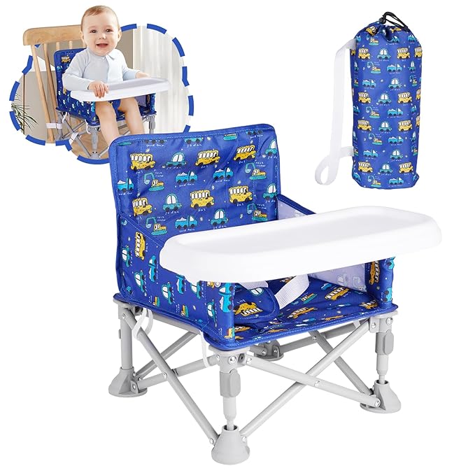 Portable Booster Seat, Toddler Baby Seat with Tray for Dining Table Compact Floor Chair for Camping Lawn Beach Babies Travel 6-36 Months