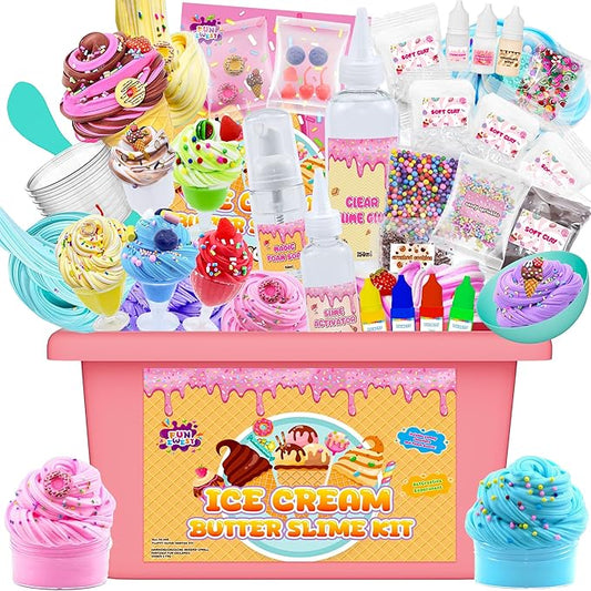 Funewest Slime Kit for Girls Ages 8-12 Mini Fluffy Butter Slime Making Kit Ice Cream Slime for Kids DIY Craft Kits with 30+ Piece Birthday Gifts