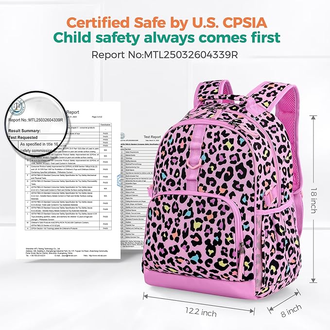 Choco Mocha Tie-Dye Backpack for Girls, Elementary School Backpack for Girls Ages 6-8 Kids Kindergarten Backpack Large Bookbag 18 Inch with Chest Strap, Colorful