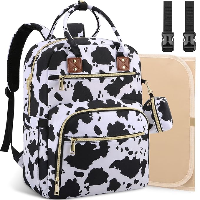 Baby Diaper Bag Backpack, Travel Diaper Bags for Baby Girl Boy Large Capacity Baby Bag Backpack for Women Cow Print