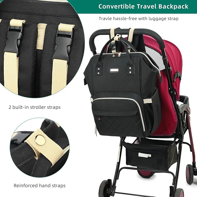 Diaper Bag Backpack, Diaper Bags for Baby Girls Boys, Baby Bags for Moms Dads, Nappy Changing Bag with Insulated Pockets,Multi-functional Waterproof Backpack with Stroller straps-Black