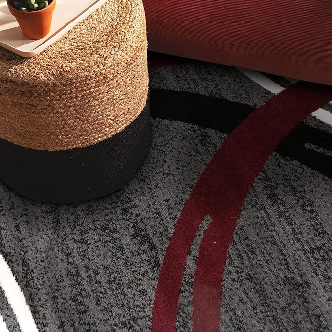 Rugshop Modern Wavy Circles Design 6' 6" (6' 6" Diameter) Red