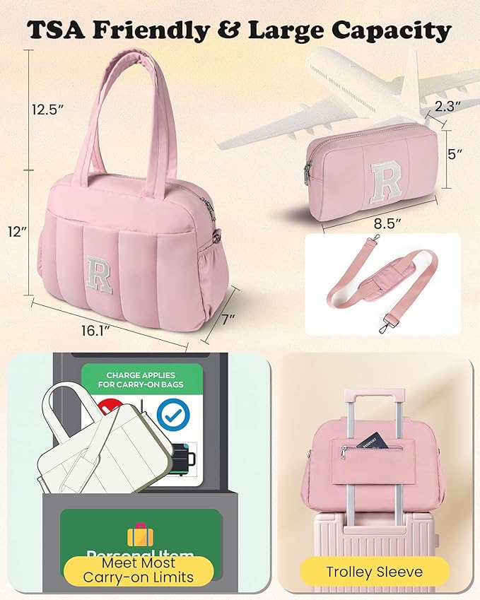 College Gifts for Women, Duffle Bag for Travel, Weekender Bags for Women，Initial Overnight Bag with Wet Pocket，Lightweight Travel Bags Personalized Gym Tote with Makeup Pouch
