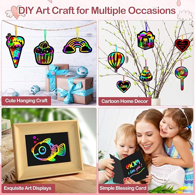 Rainbow Scratch Paper Art for Kids: 60PCS Magic Arts Crafts Gifts Toys for Girls Boys Ages 4 5 6 7 8 9 Games Activities for Birthday Family Valentines Christmas Stocking Stuffers Easter