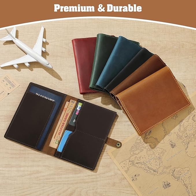 Jack&Chris Genuine Leather Passport Holder For Travel, RFID Blocking Handmade Passport Holder with Card Case Organized & Safe, Quality Travel Essentials for Women and Men for Gifting, Coffee