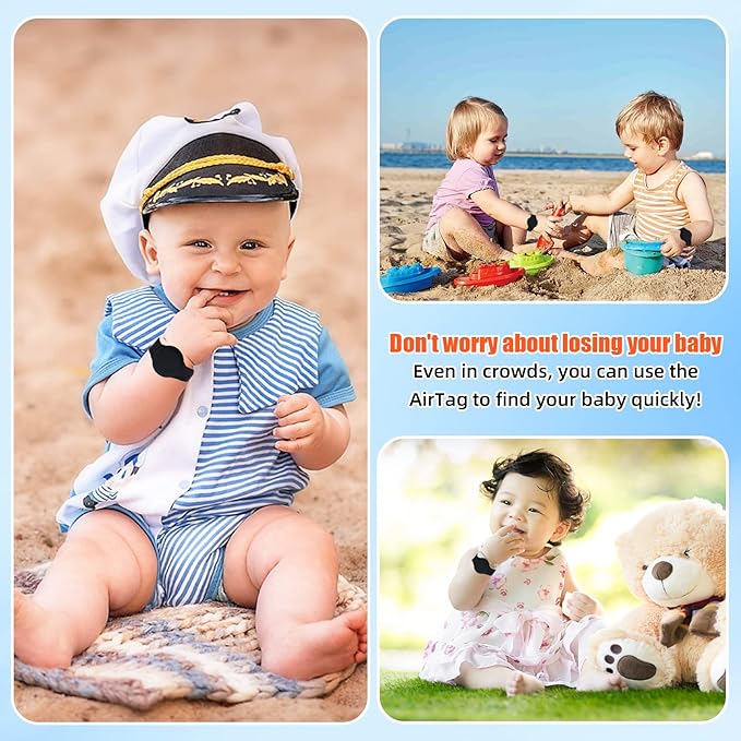Kids Waterproof Airtag Bracelet Compatible with Apple AirTag, Hidden Silicon Protective Case for Air Tag GPS Tracker Holder, Adjustable Anti-Lost Watch Band for Toddler Child (Black & White)
