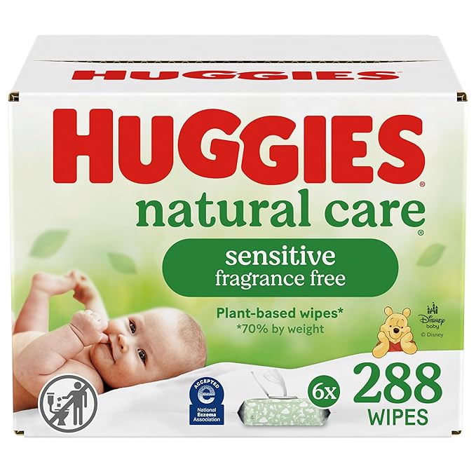 Huggies Natural Care Sensitive Baby Wipes, Unscented, Hypoallergenic, 6 Flip-Top Packs (288 Wipes Total)