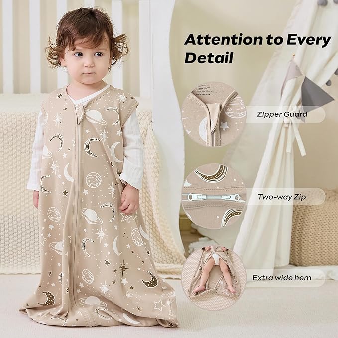 JELLYMONI Baby Sleep Sack 12-18 Months Wearable Blanket for Baby, 100% Cotton 2 Pack Infant Toddler Sleeping Sack Lightweight Soft 2-Way Zipper Sleepsack