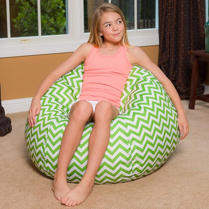 Posh Beanbags Bean Bag Chair, Large-38in, Pattern Chevron Green and White