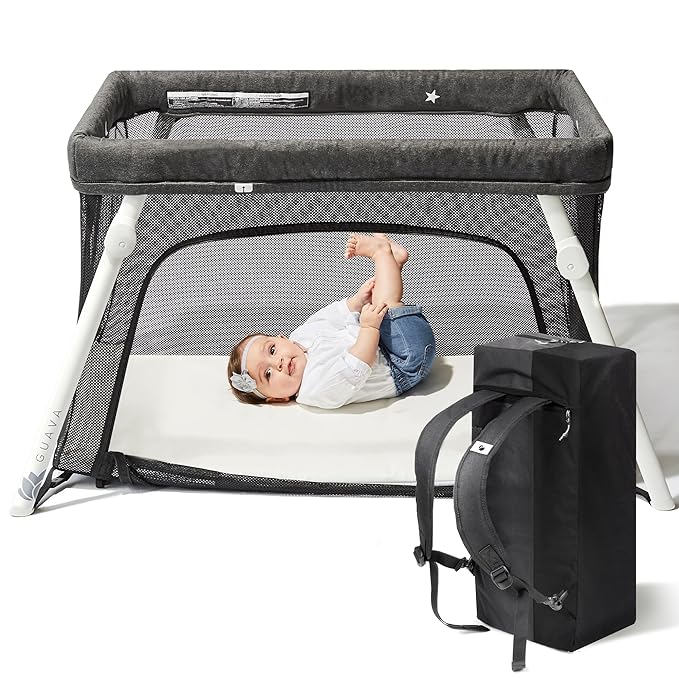 Guava Family Travel Crib includes Lightweight Backpack Design | Certified Baby Safe Portable Crib | Folding Play Yard, Comfy Mattress for Babies, Toddlers | Compact Baby Travel Bed