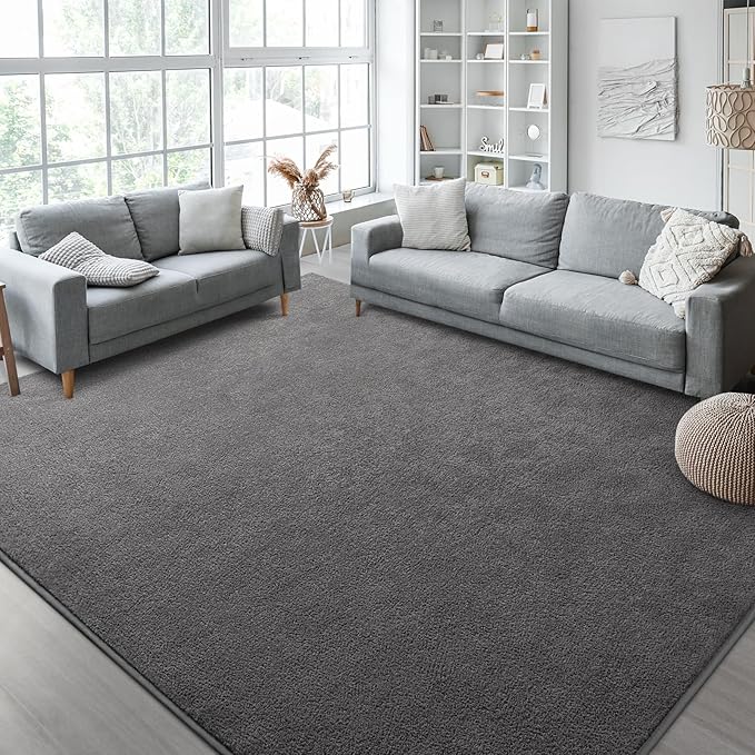 Kimicole 4x6 Washable Area Rugs for Bedroom Living Room, Low Pile Ulta-Thin Solid Color Rug, Non-Slip Soft Fluffy Carpet for Nursery Kids Room Dorm Room Home Decor (Deep Grey)