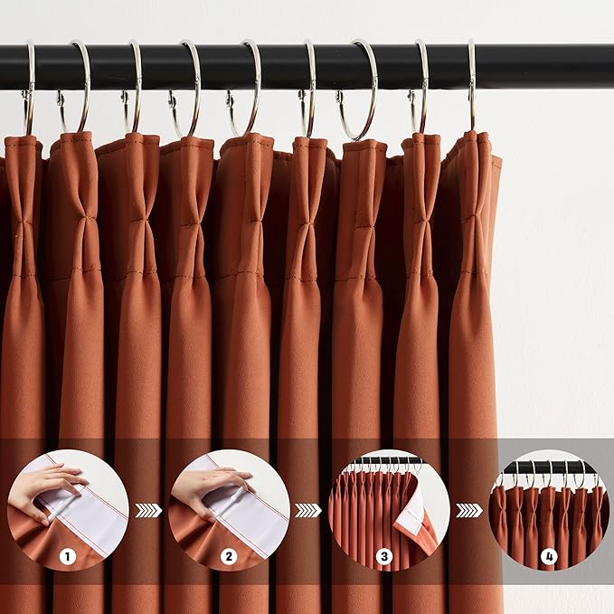 KEQIAOSUOCAI Burnt Orange Window Curtains 72 Inches Long, Fall Block Out Room Darkening Insulated Memory Shape Boho Muted Ochre Orange Curtain for Bedroom 40 Inch Wide Each Panel,Set of 2,Pinch Pleat