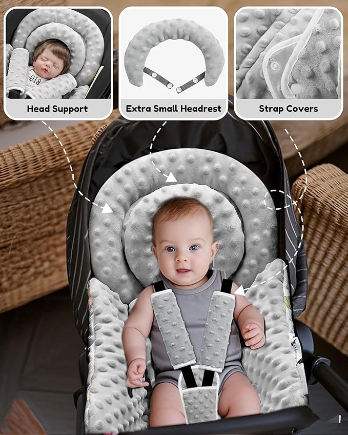 Infant Car Seat Insert with Removable Cushion for Baby Preemie Newborn Infant, Reversible carseat Insert Head Body Support Fits for Stroller, Baby Swing, Rocker, Bouncer, Bassinet - Grey