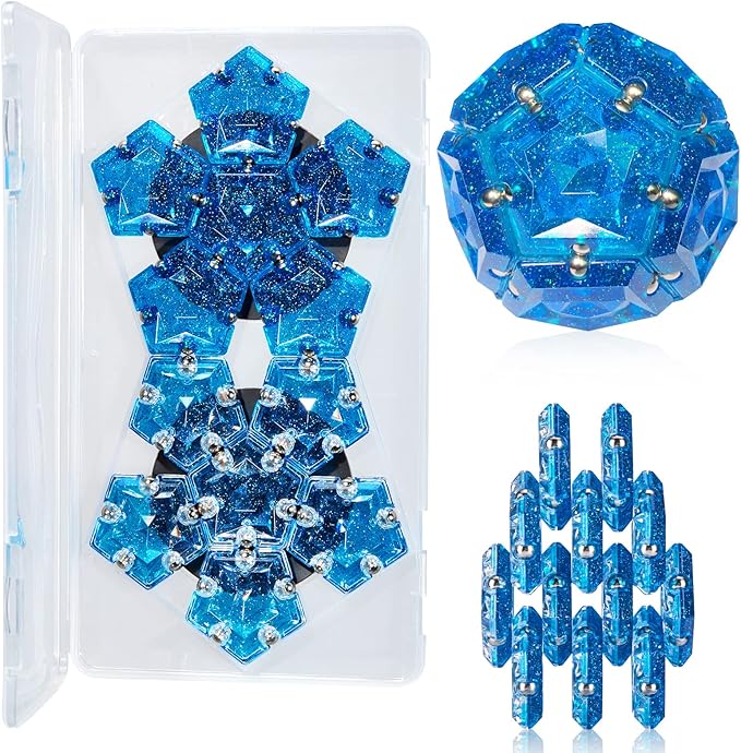 Magnetic Fidget Sphere Magnets Balls - Crystal Diamond Blue Holographic Glitter - Magnet Fidgets Toy - 12 Piece Set - Creativity Beyond Imagination, Inspirational, Recreational, Desk Toys for Adults