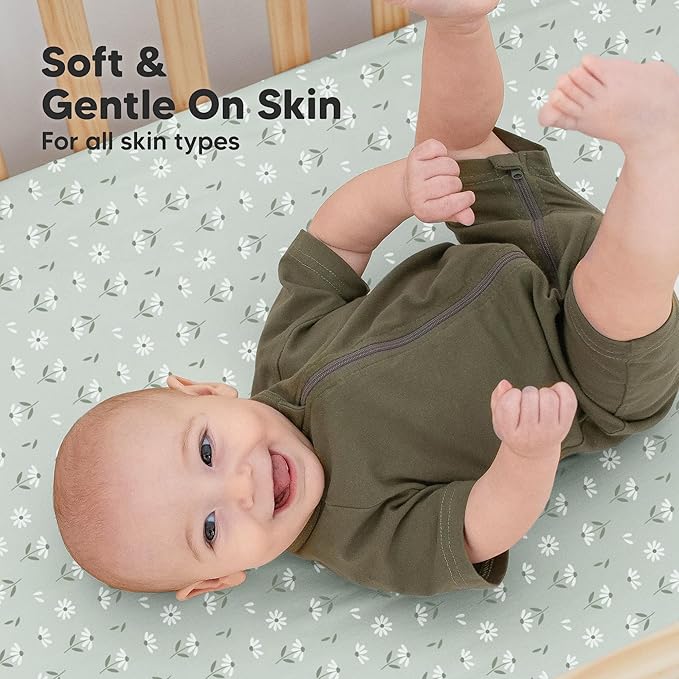 KeaBabies 2-Pack Organic Crib Sheets for Boys, Girls - 52x28 Fitted Crib Mattress Sheet Neutral, Breathable Jersey Cotton Cover for Baby Bed, Toddler Mattress, Soft & Cute Prints (Daisies)