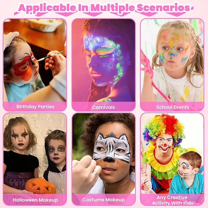 42 Color Face Painting Kit for Kids - Water Based, Non Toxic Face paint palette with Art Brushes, Stencils, Gems - For Halloween, Carnival, Costume Makeup, Parties & Cosplay