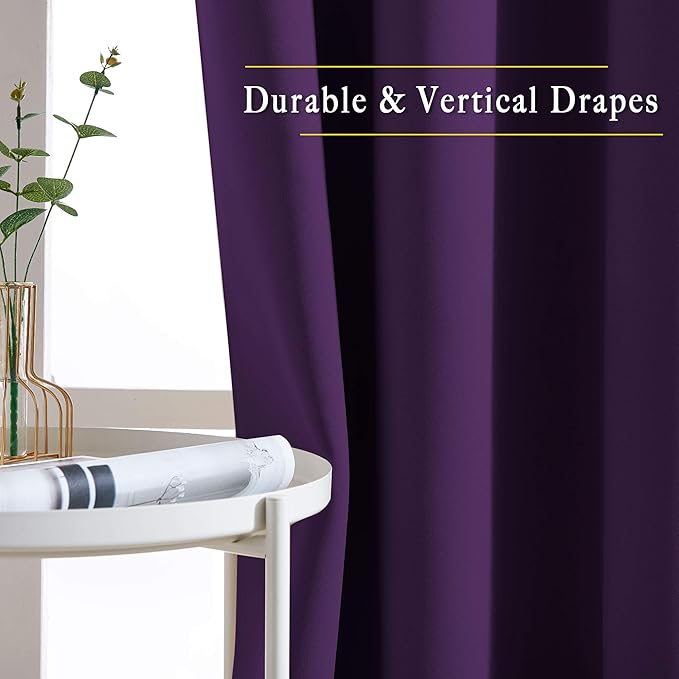 NICETOWN Room Darkening Curtains for Room Divider, Grommet Thermal Curtains Light & Sound Reducing Window Treatments for Sliding Glass Door, W66 x L118, Royal Purple, 2 Panels
