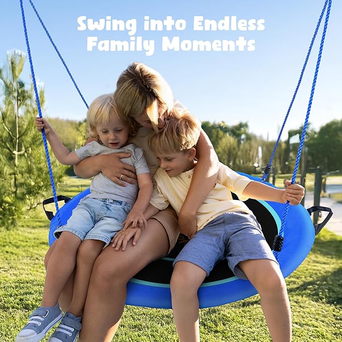 Hapfan 40" Saucer Tree Swing for Kids and Adults, Disc Round Swing for Kids Outdoor with Swivel, UV-Resistant Textilene Fabric, 700 lb Weight Capacity, 9.8 FT Hanging Straps, 2-Year Warranty (Blue)