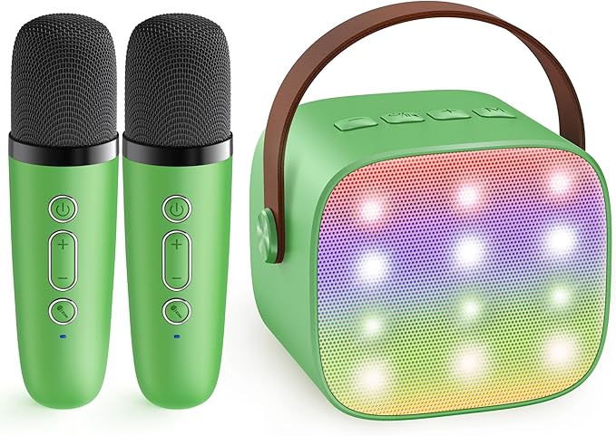 YLL Mini Karaoke Machine for Kids Adults, Portable Bluetooth Speaker with 2 Wireless Microphones, Birthday Gifts Toys for Girls Boys Ages 3, 4, 5, 6, 7, 8, 9,10,11,12+ Years Old Toddler (Green)