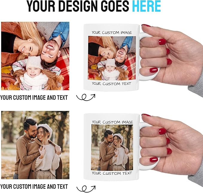 Personalized Coffee Mug – Custom Photo, Text, or Logo Ceramic Mug Tea Cup | Taza Personalizada with Picture or Message | Customized Gift Idea for Men & Women, Mom, Dad, Friends - White/Black | 15oz