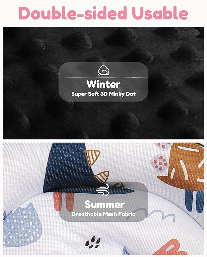 Infant Car Seat Insert with Removable Cushion for Baby Preemie Newborn Infant, Reversible carseat Insert Head Body Support Fits for Stroller, Baby Swing, Rocker, Bouncer, Bassinet - Black