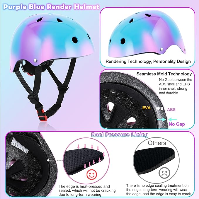 Kids Bike Helmet with DIY Stickers and Knee Pads Elbow Pads Wrist Guard Set for Ages 3-8-14 Toddler Boys Girls Helmet for Roller Skates Cycling Skateboarding Bicycle Scooter