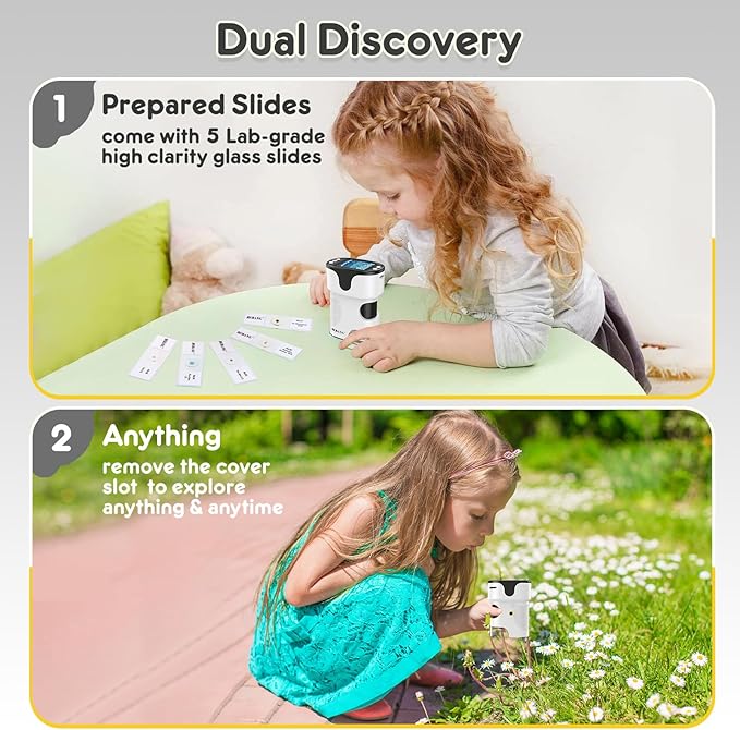1000X Handheld Microscope for Kids 4K 2.0" Screen Rechargeable Mini Pocket Digital Microscopes w/Slides Kit Portable Edu Gift Age 4-6 8-12 Children Students (White)