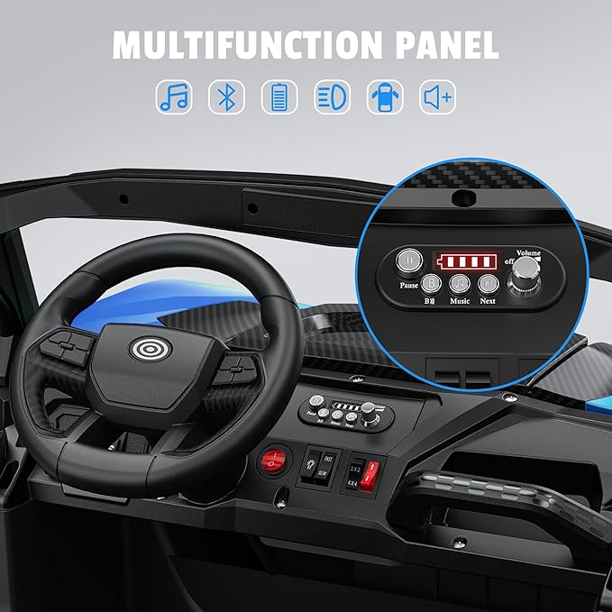 24V 2 Seater Ride on Car Truck, 4x200W, EVA Tires, 4WD/2WD, Remote Control, Rainbow Lights, Shock Absorbers, Bluetooth, Ride On UTV Toy for Kids Ages 3-8, Blue